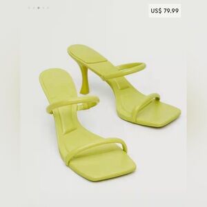 MANGO Square Toed heeled sandals. Bright green. 
NWT. Funnel heel 2.76 in.